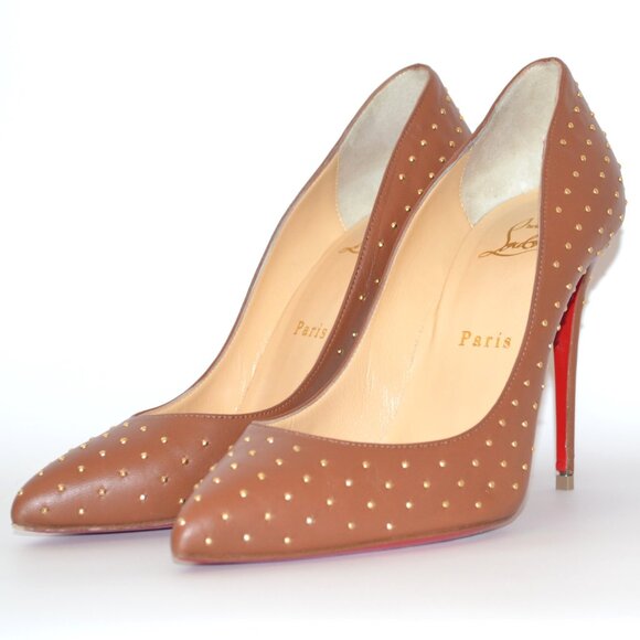 Christian Louboutin W/ Box Studded Brown Pigalle Follies Heels SIZE 7.5 EU 37.5 - Picture 3 of 11